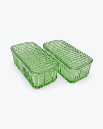 Pair Green Depression Glass Boxes