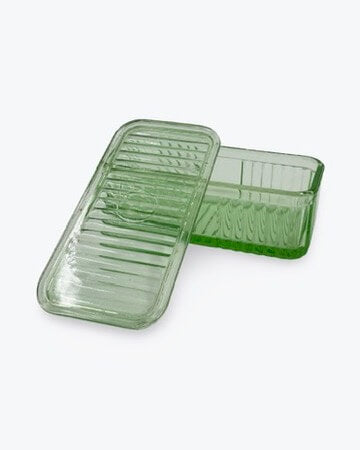 Pair Green Depression Glass Boxes