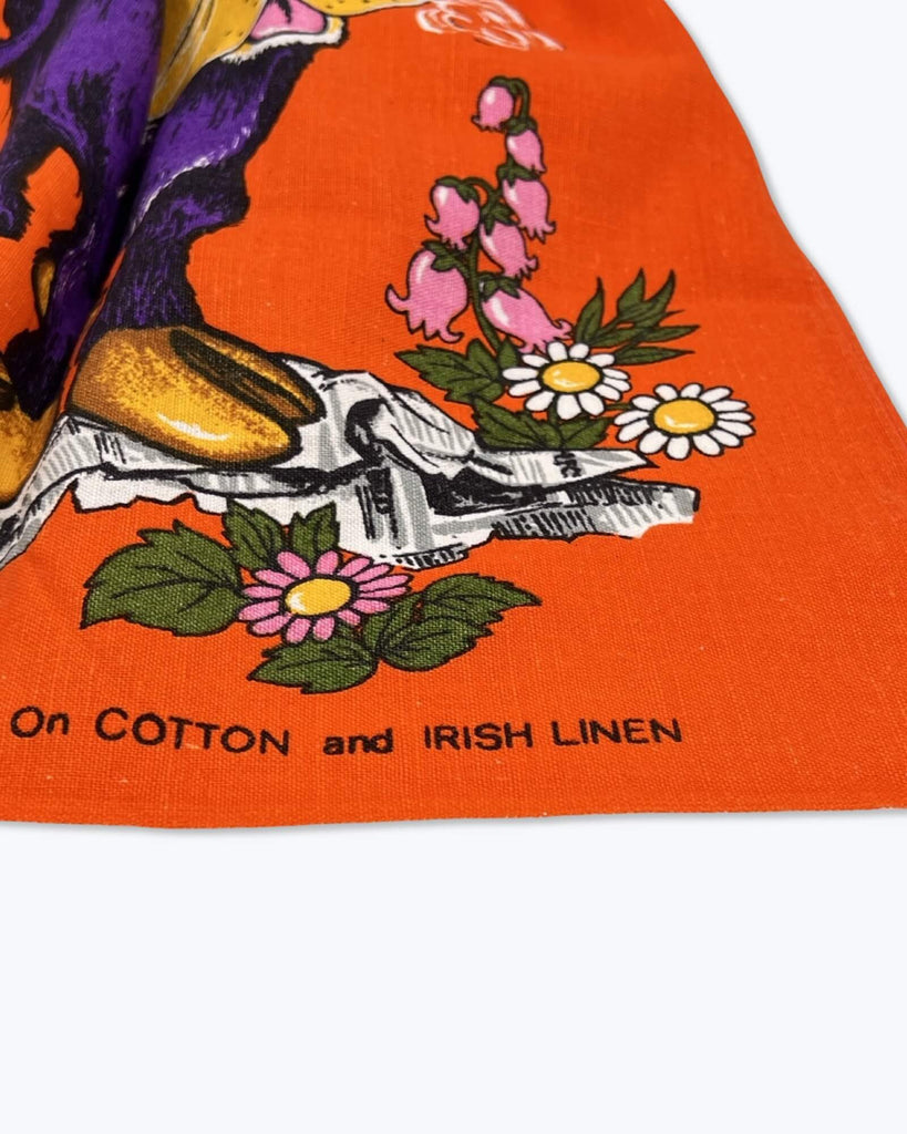 Vintage Orange Cotton Linen Tea Towel