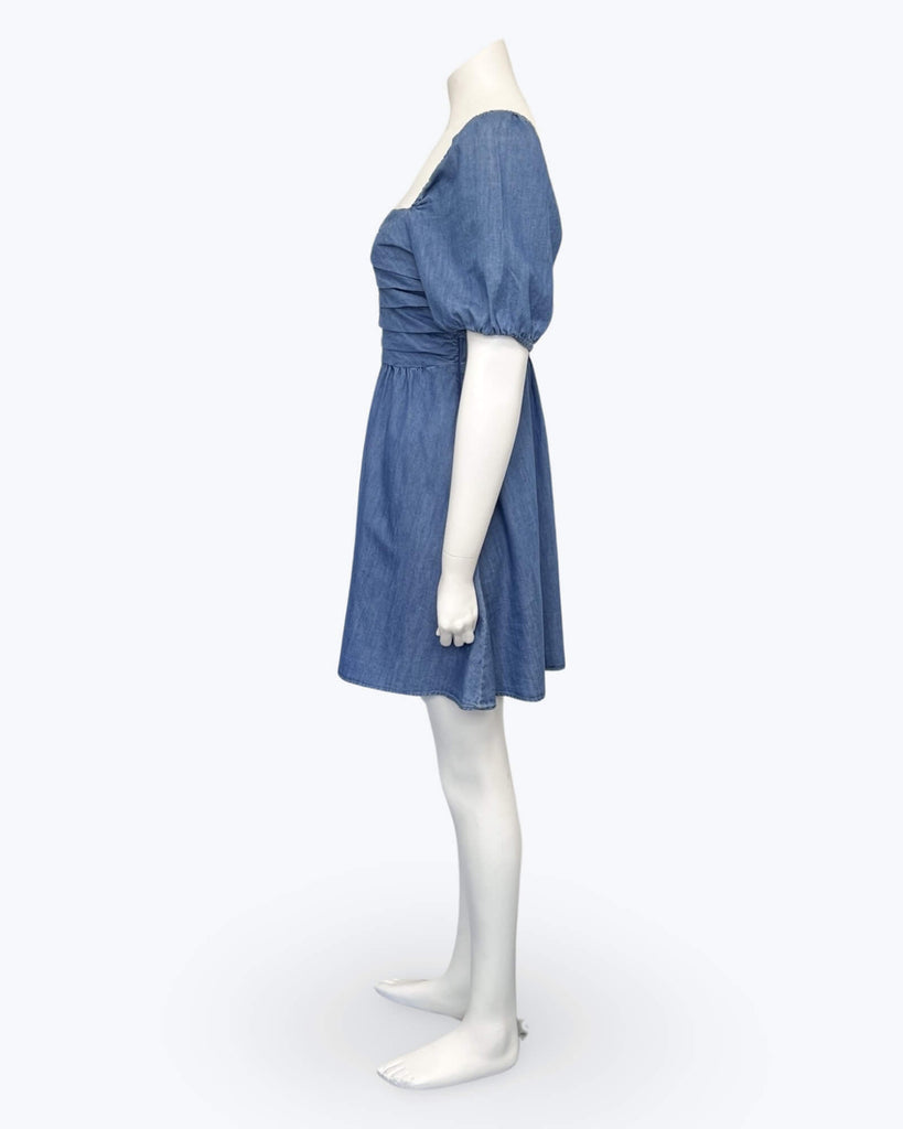 Forever New Liana Denim Ruched Mini Dress Size 10