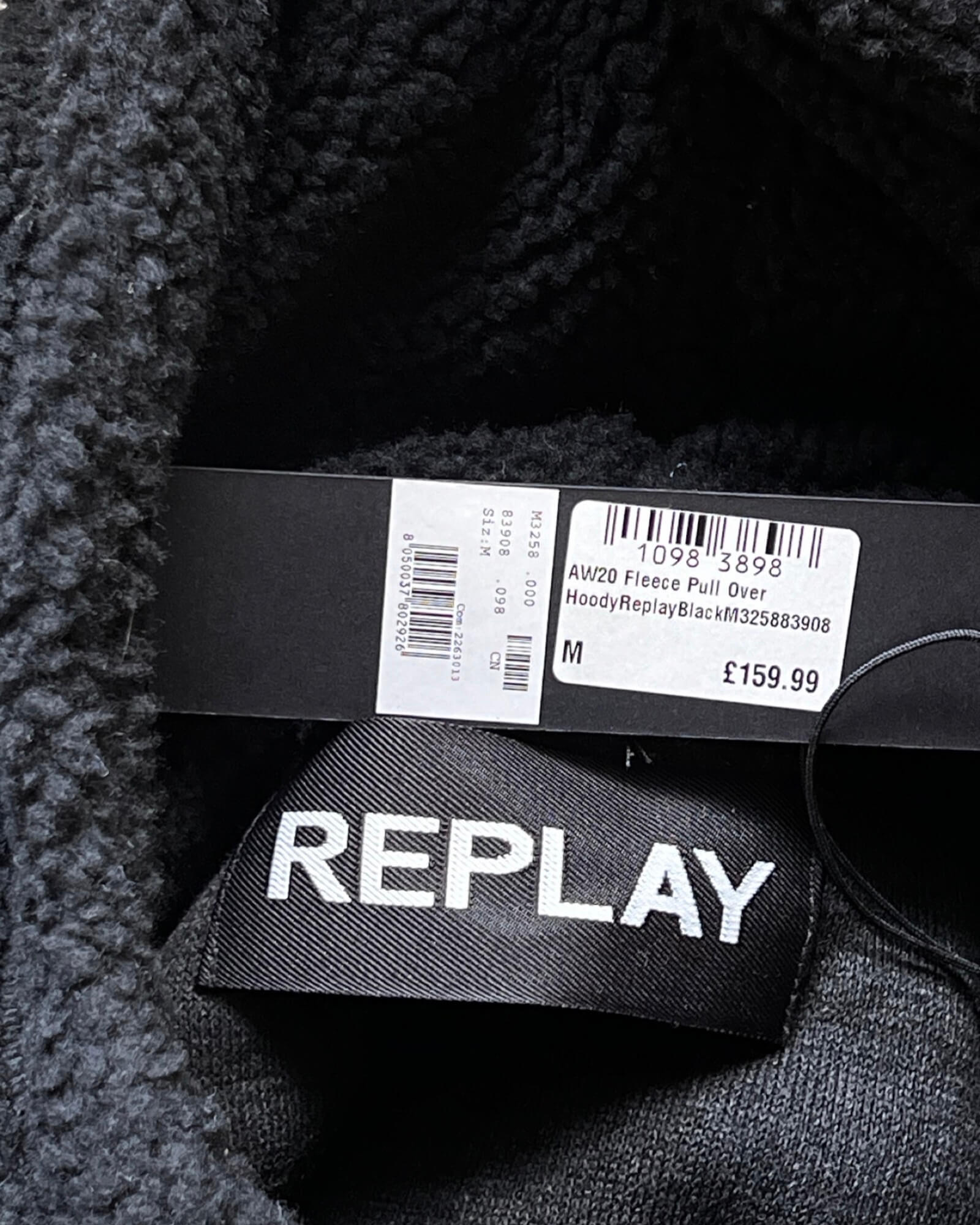 Replay Fleece Pull Over Hoody Size M NEW