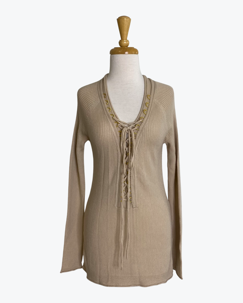 Thurley | Lace Up Knit | Top | Nude | BNWT