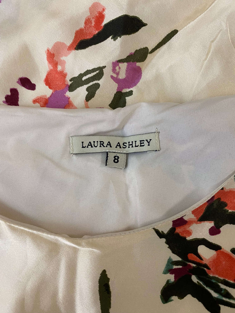 Laura Ashley | 100% Silk Cream Floral Dress | Size 8