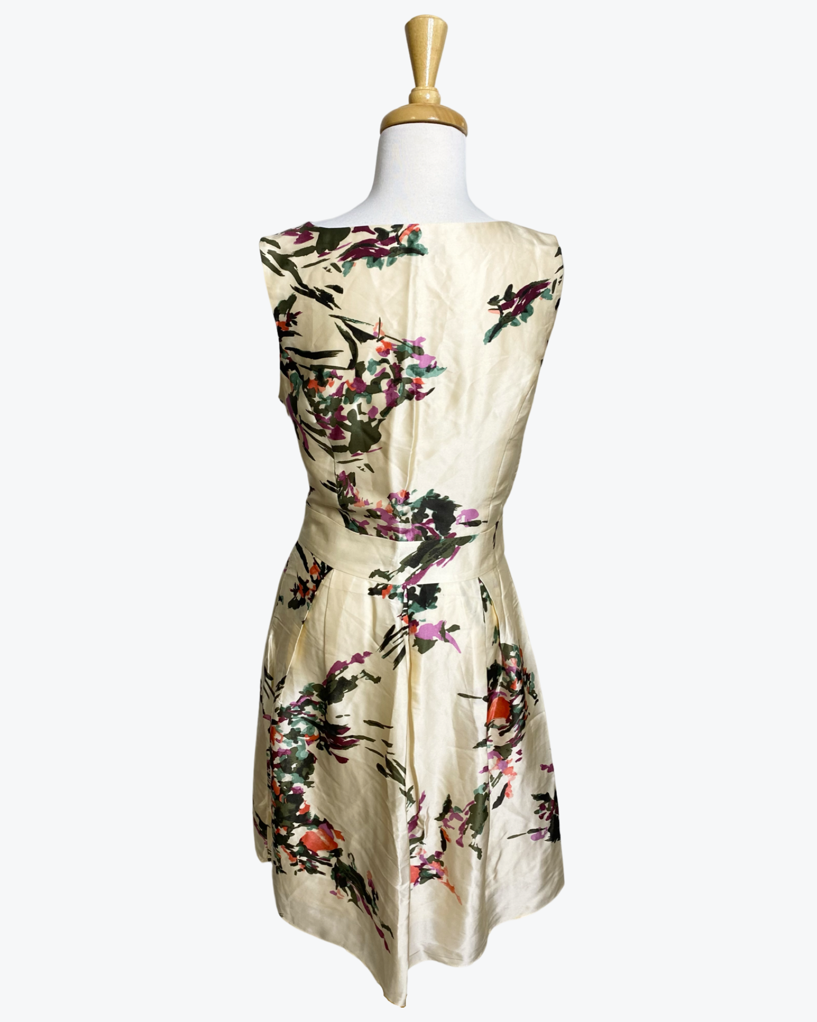 Laura Ashley | 100% Silk Cream Floral Dress | Size 8