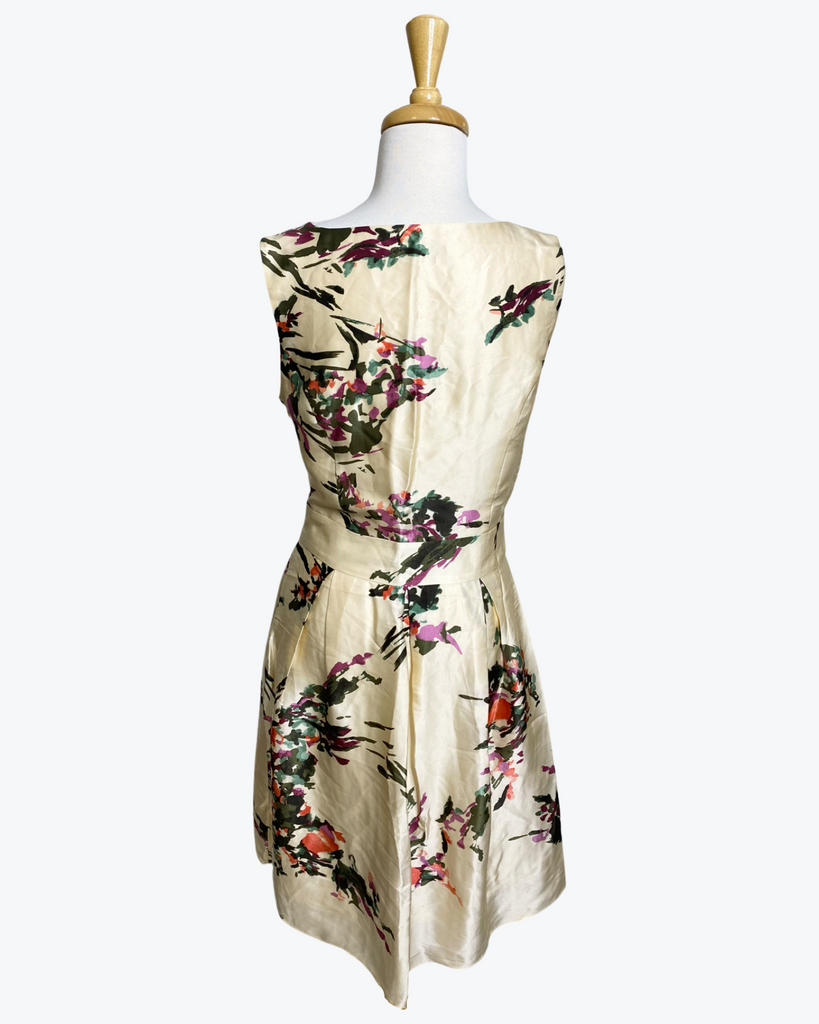 Laura Ashley | 100% Silk Cream Floral Dress | Size 8