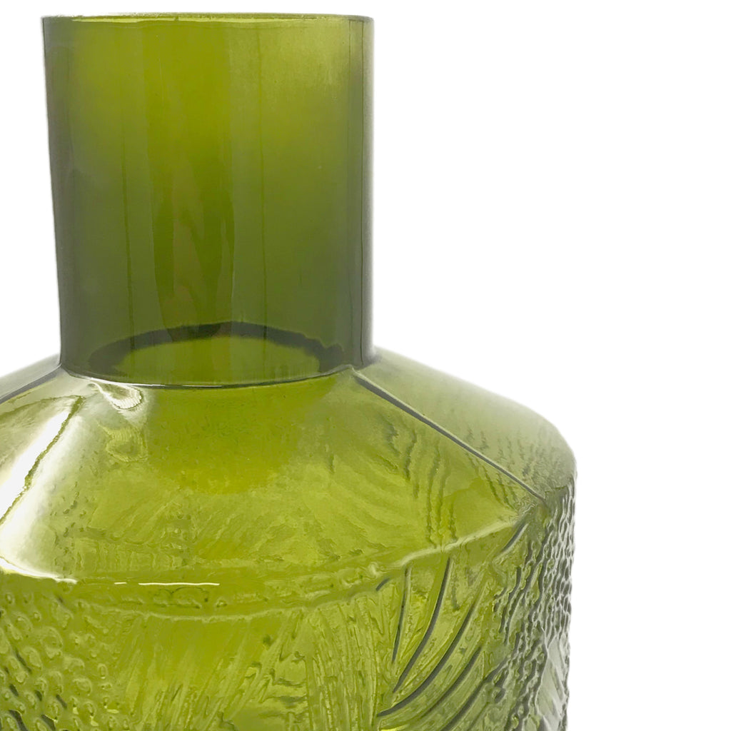 Bottle Vase | Green | Patterned Glass | Large | NEW