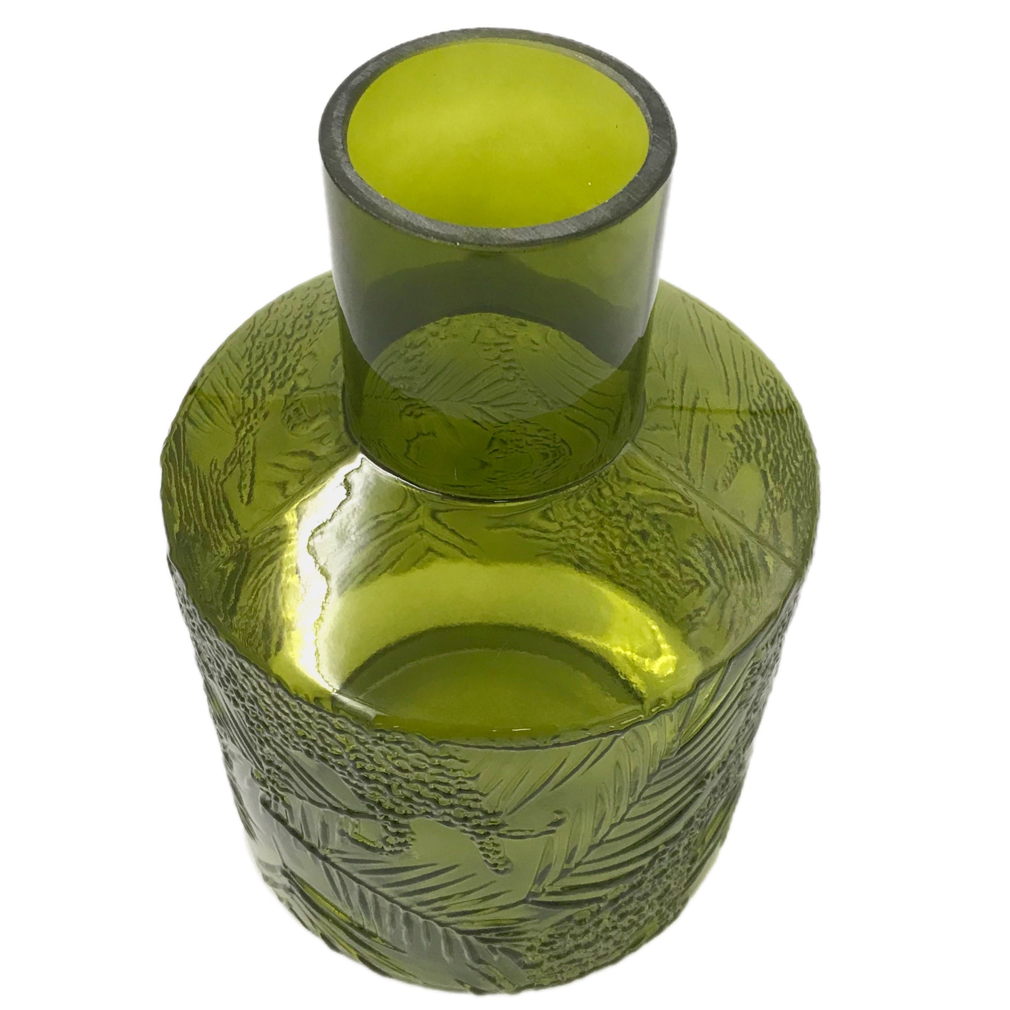 Bottle Vase | Green | Patterned Glass | Large | NEW