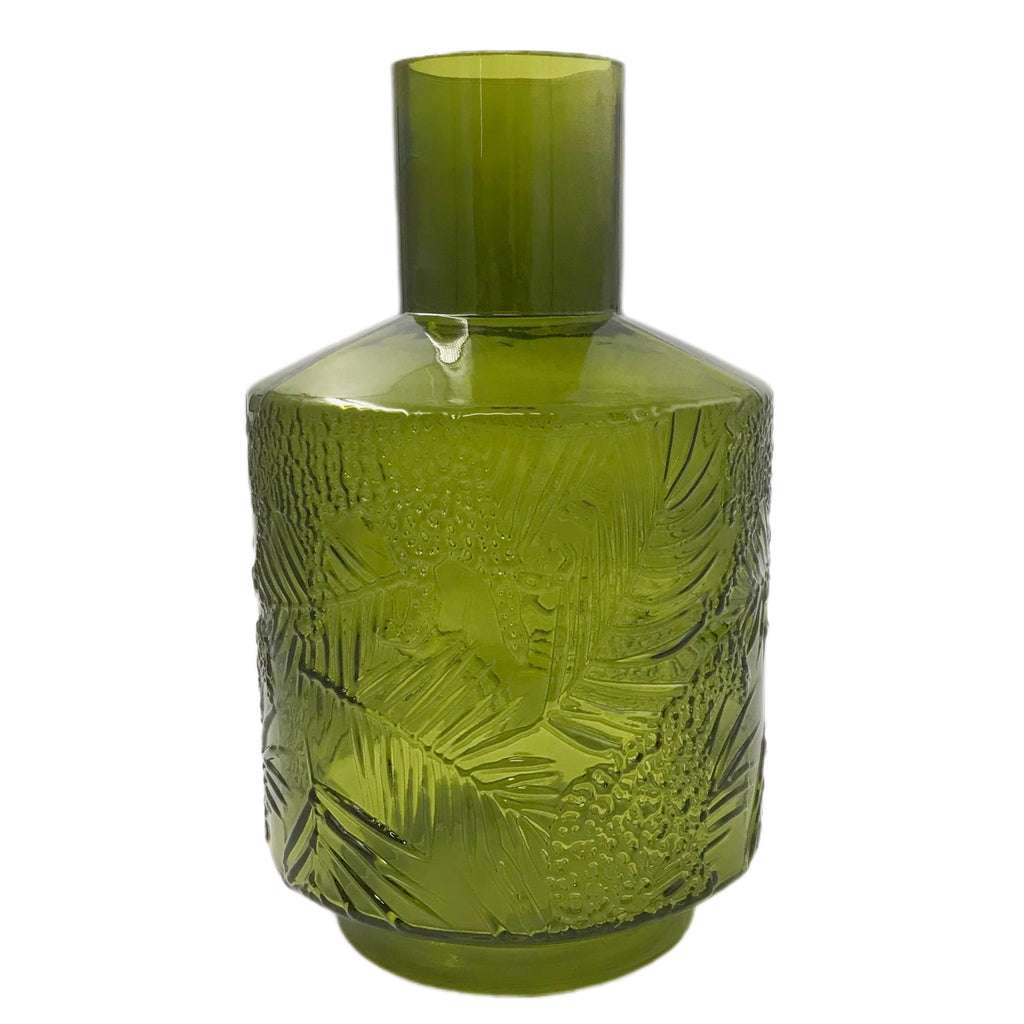 Bottle Vase | Green | Patterned Glass | Large | NEW